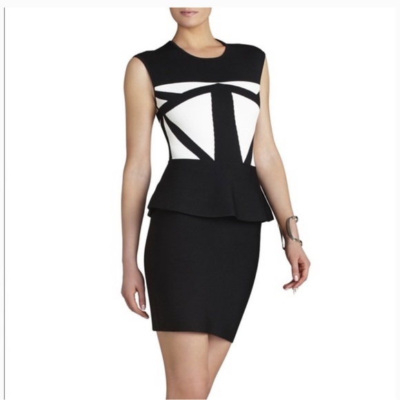 BCBGMaxAzria Dresses & Skirts - 📚DROP⬇️ BCBGMAXAZRIA • Black & White Peplum Dress • sz S •